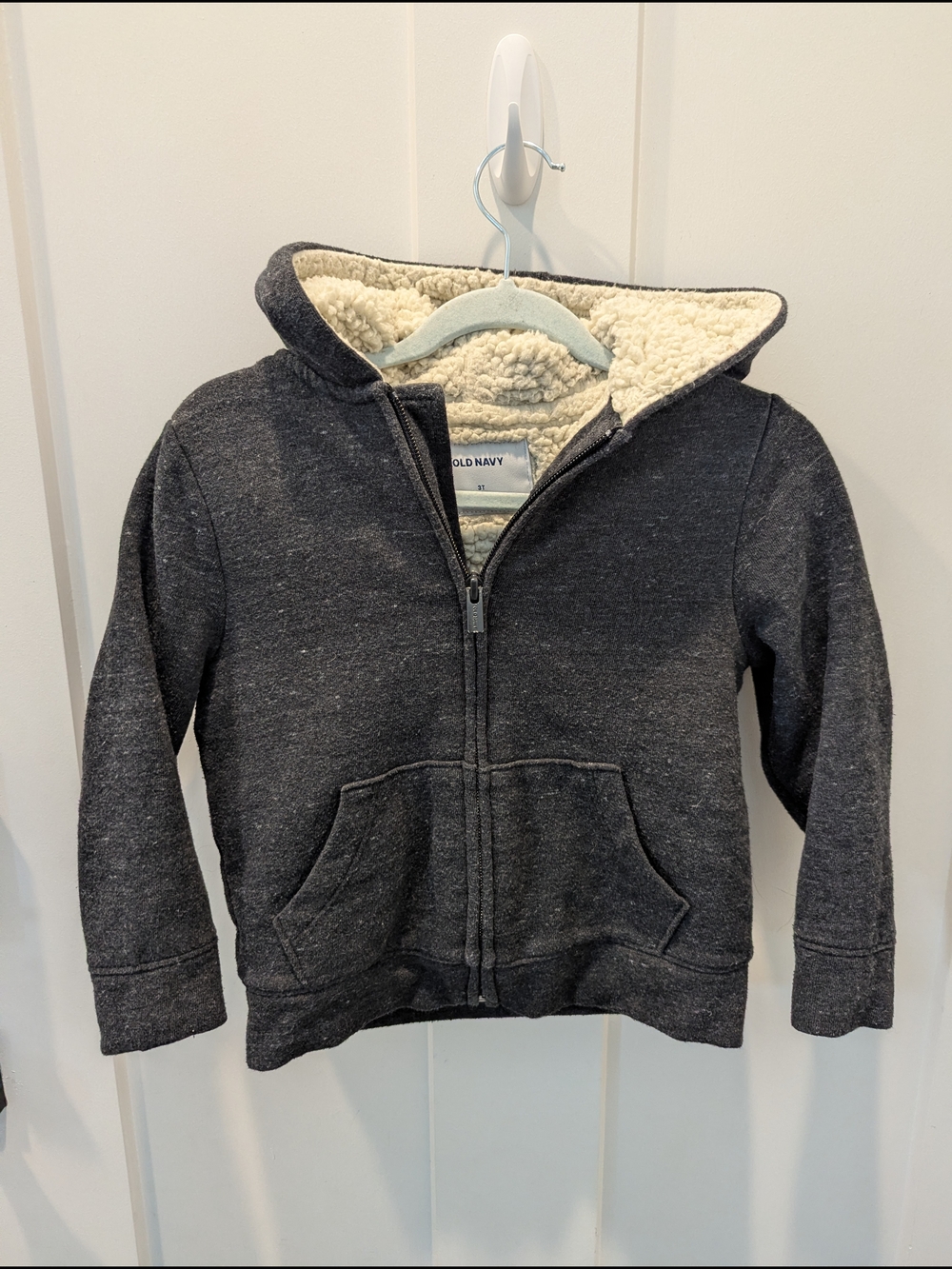 Old Navy Kids Dark Gray Sherpa-Lined Zip Hoodie